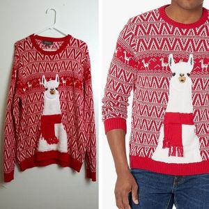 33 Degrees Ugly Christmas Sweater Llama Men's Large L Red  Knit Casual
